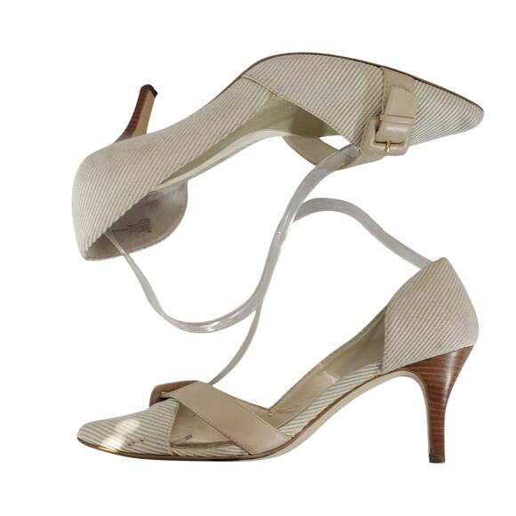 WORTHINGTON! CREAM & TAN GROSGRAIN STRIPED POINTY TOE HEELS, PUMPS! SZ 9M - Picture 6 of 11